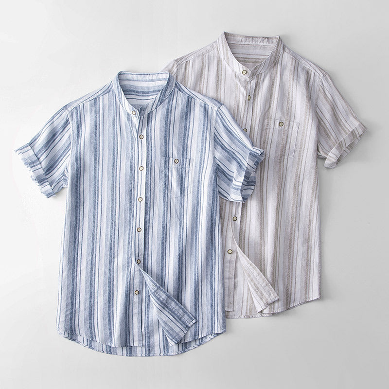 Linen Retro Stand Collar Short Sleeve Shirt For Men