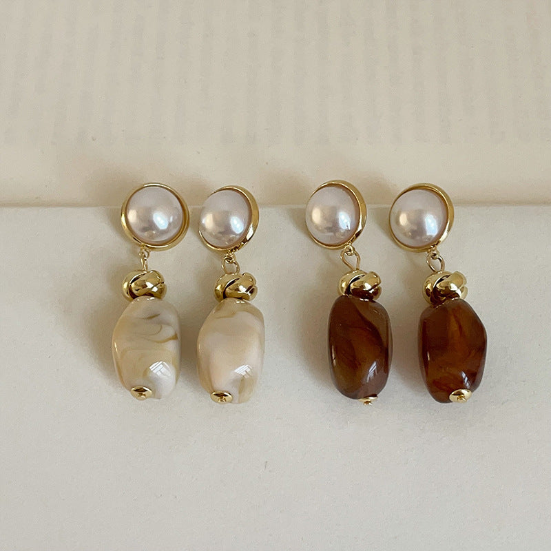 Irregular Resin Pearl Stud Earrings For Women