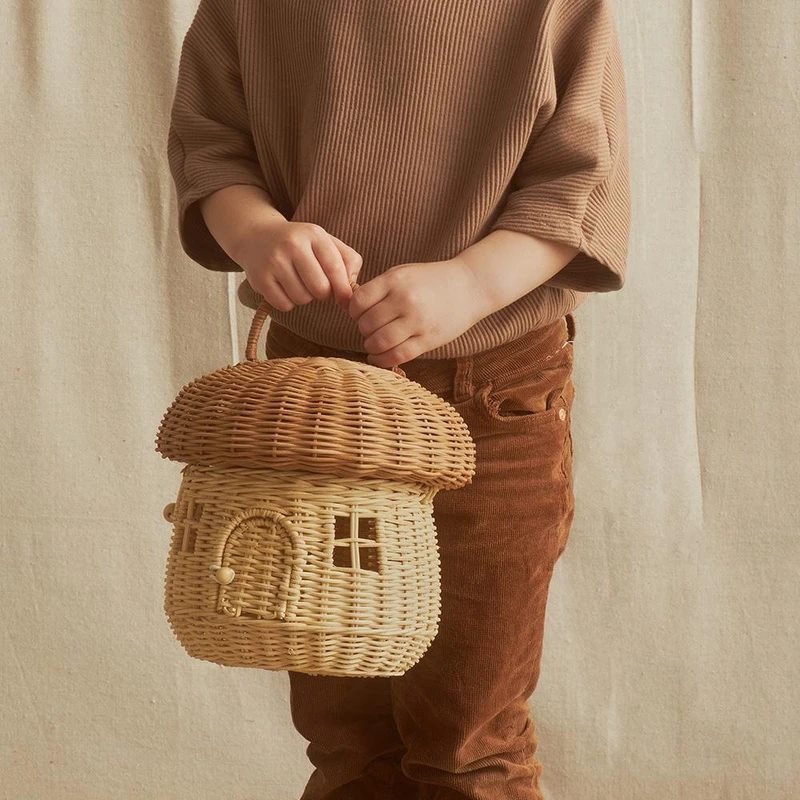 INS Handmade Rattan Mushroom Basket Cute Storage Ornament