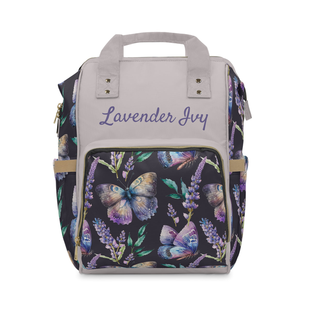 Personalized Lavender Butterfly Girls Multifunctional Diaper Backpack, Newborn Gift, Baby Shower Gift, Baby Diaper Bag Nappy Stroller Bag
