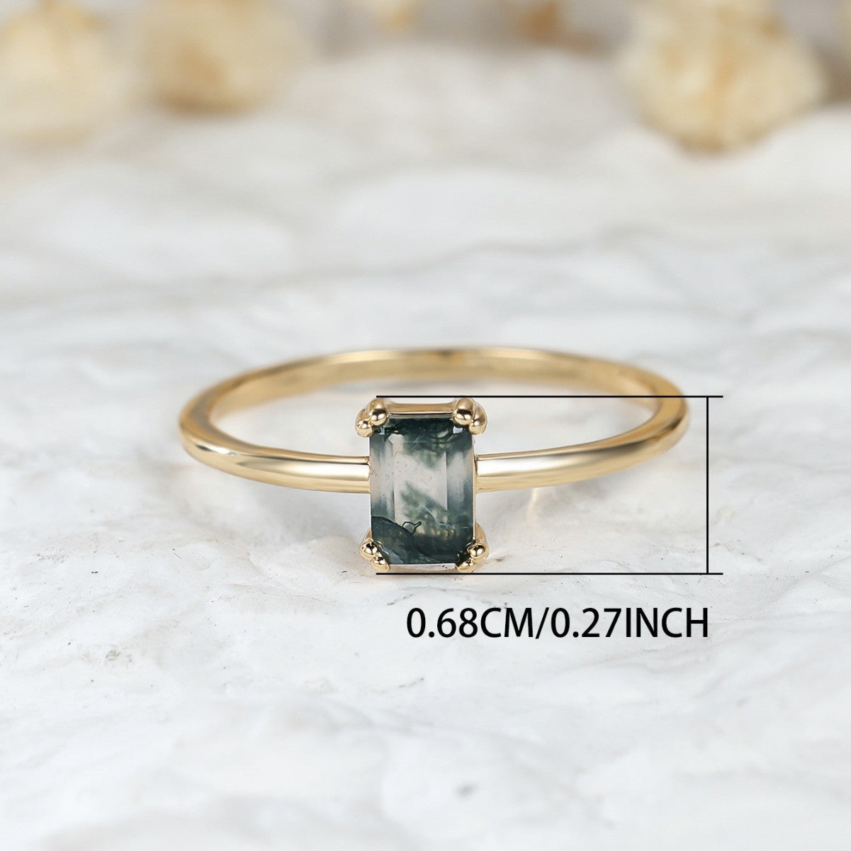 Fashion Retro Rectangular Water Plants Moss Agate Ring