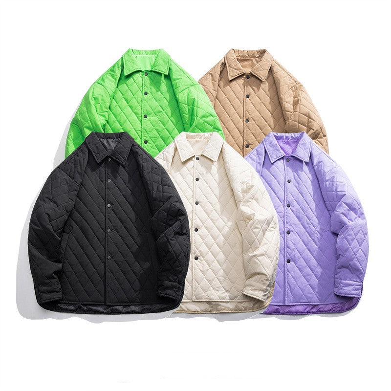 Men's Solid Color Diamond Lattice Thin Cotton Coat