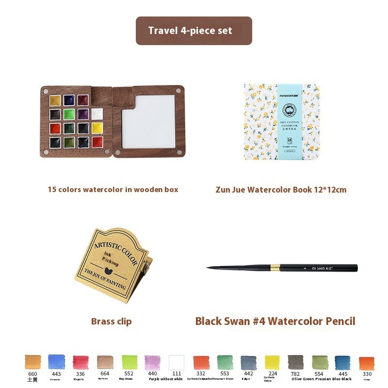 Mini Walnut Color Box Shi Mingke Watercolor Sub-package 8 Colors Portable Sketch Journal Book Travel Watercolor Painting Set