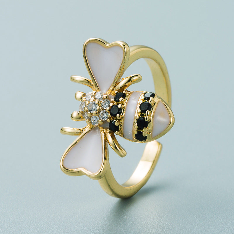 Copper Plated Real Gold Inlaid Zircon Bee Ring