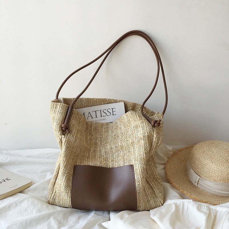 Ins Retro Woven Tote Bag Vacation Style
