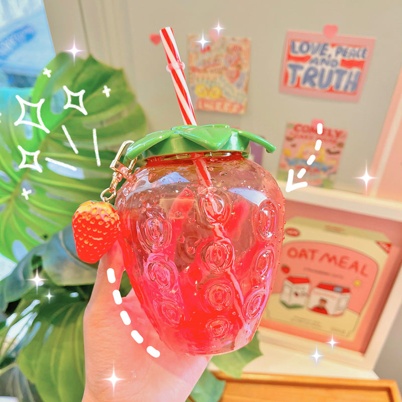 Kawaii Cute Strawberry Straw Water Bottle