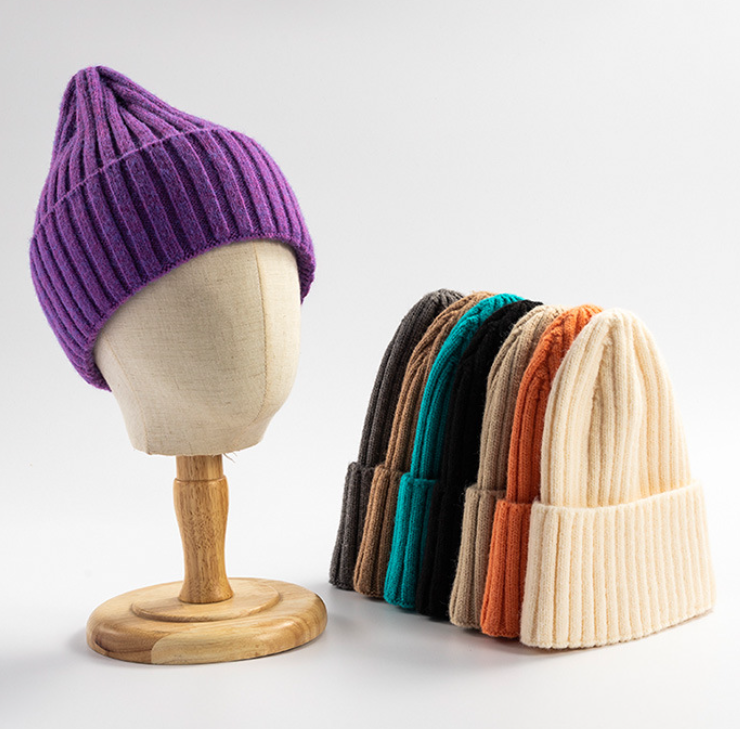 Knitted Hat Women's Versatile Solid Color Woolen Beanie Hat