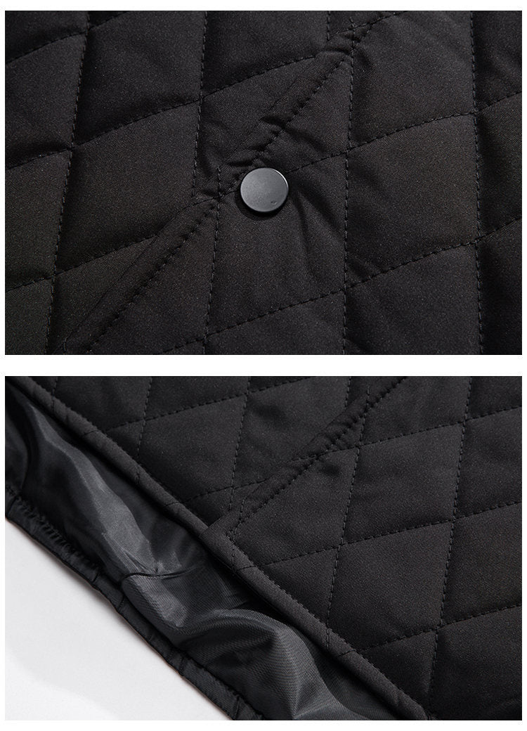 Men's Solid Color Diamond Lattice Thin Cotton Coat
