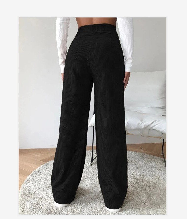 Women's Casual Beltless Corduroy Simple Wide-leg Pants