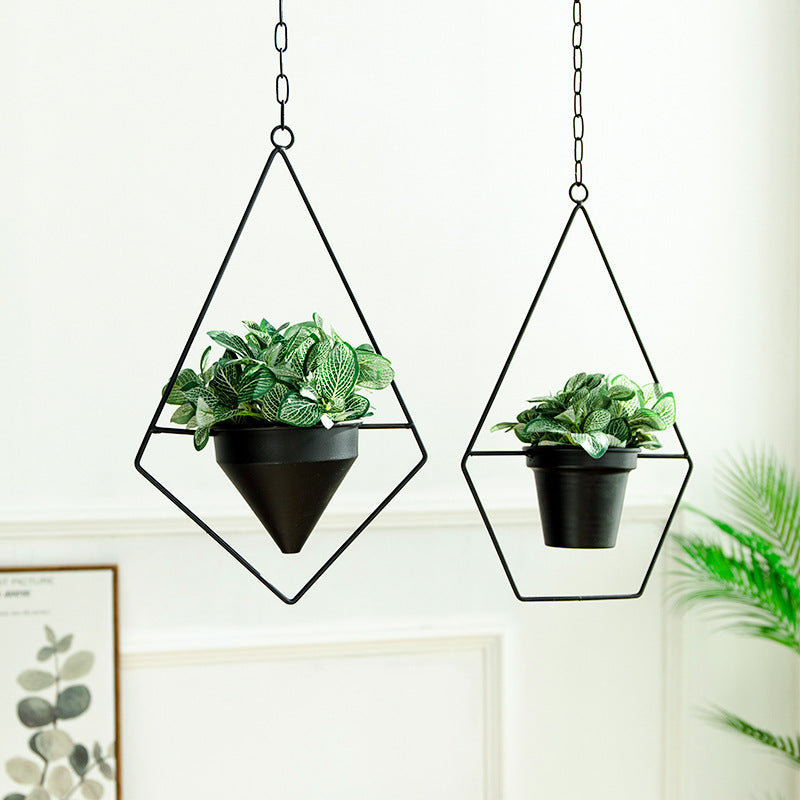 Creative Pentagonal Dangling Hanging Round Iron Flower Pot Planter