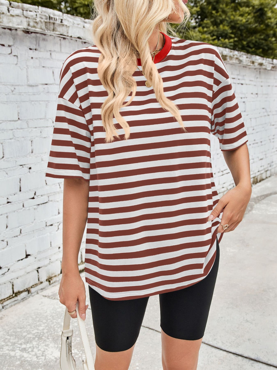 Lovelet Striped Round Neck Half Sleeve T-Shirt