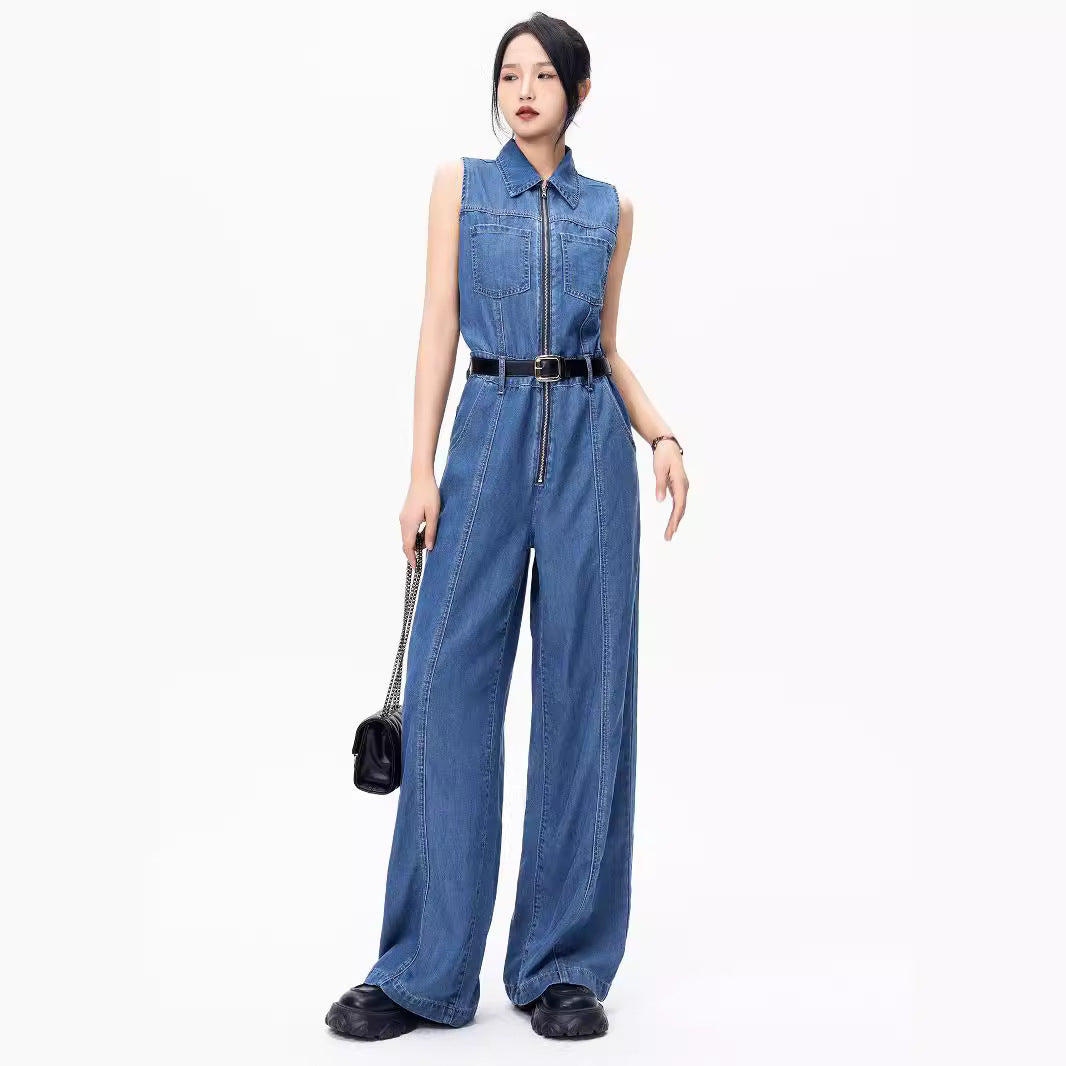 Denim Jumpsuit Women's Summer French Style Temperament Slimming Chic High-end Sense