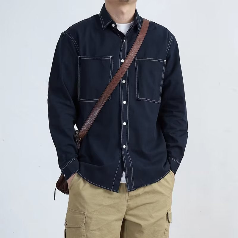 Men's Fashion Casual Square Collar Long Sleeve Shirt