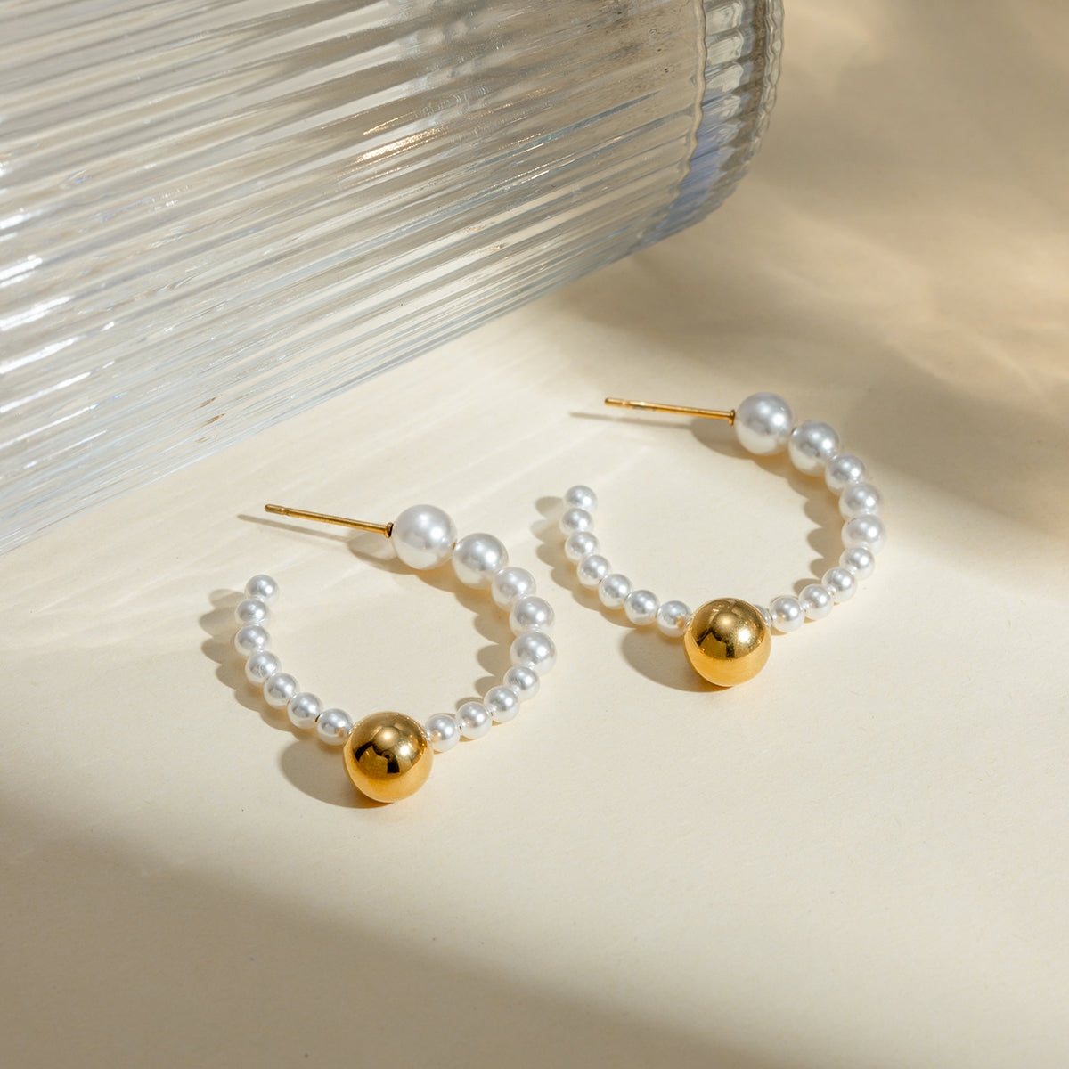Stainless Steel Synthetic Pearl C-Hoop Earrings