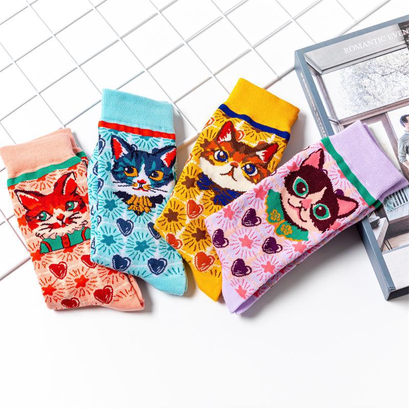 Women's Kitten Pattern Cartoon Cotton Socks