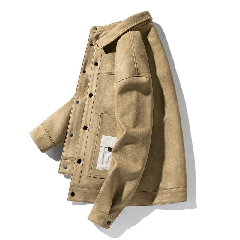 Suede Fabric Jacket Men's Spring And Autumn Fashion Brand Casual Loose Lapels Coat