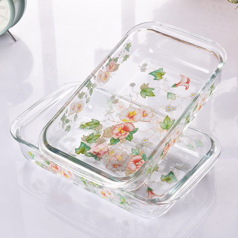 Floral Heat-resistant High Borosilicate Glass Plate Household Transparent Serveware