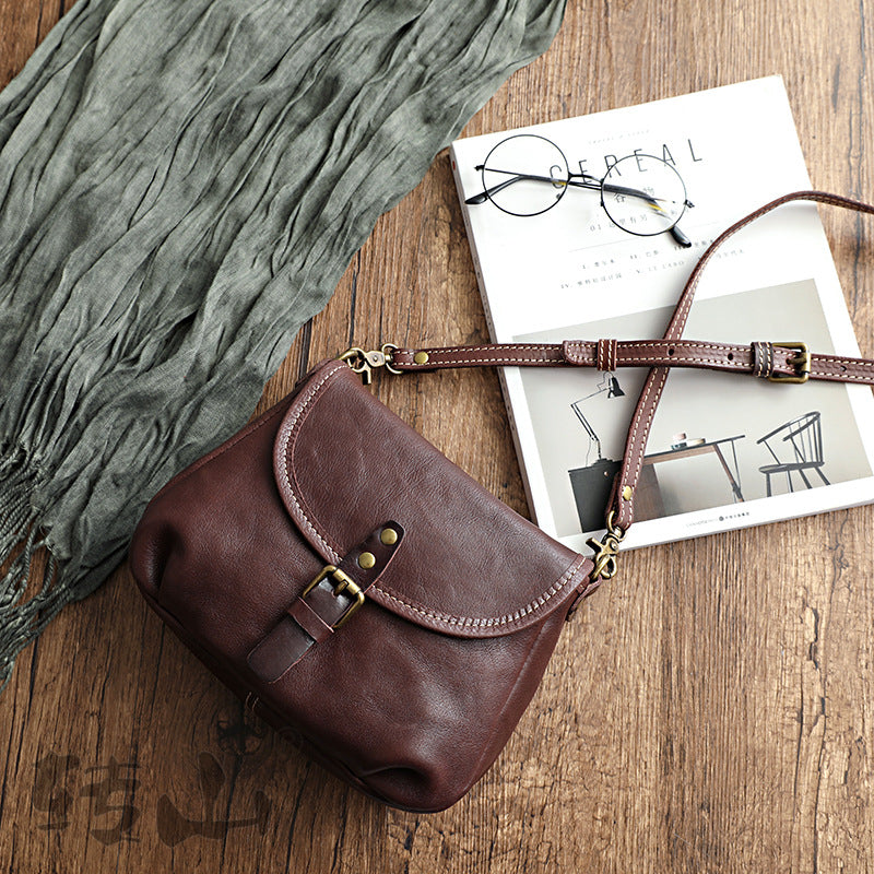 Handmade Vegetable Tanned Leather Bags With Retro Art