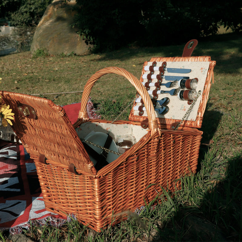 Large Capacity Outdoor Rattan Woven Picnic Basket