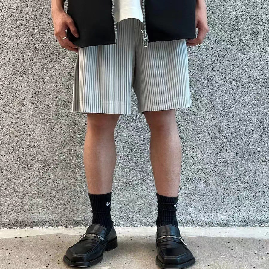 Pleated High Waist Straight Design Shorts