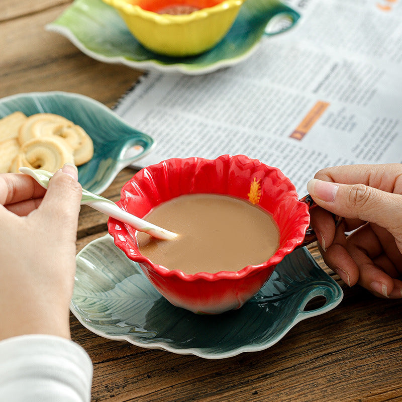 Flower Enamel Handmade Ceramic Latte Art Coffee Mug Cup
