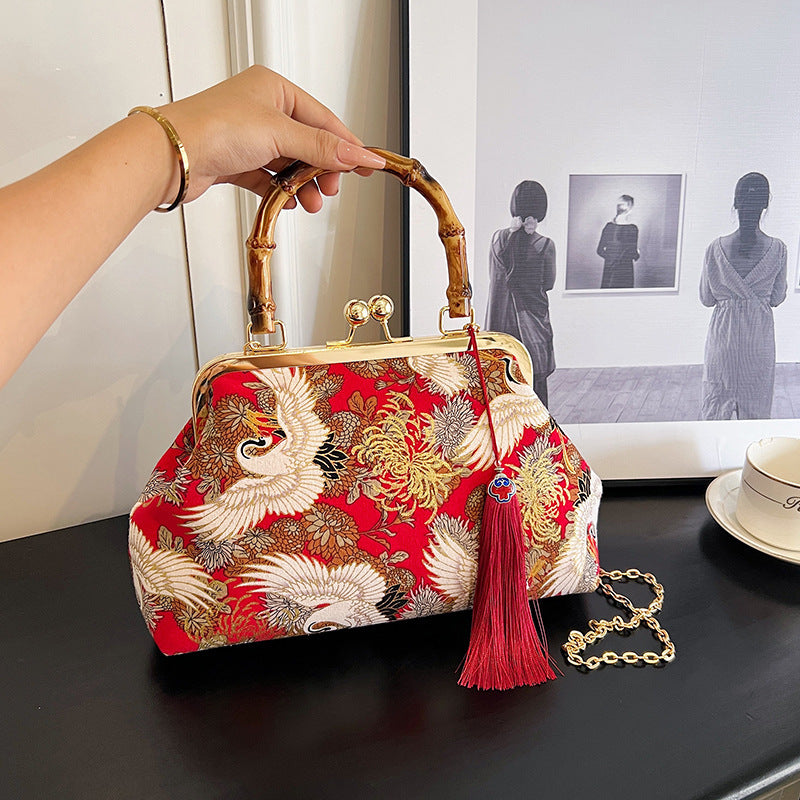Chinese Style Retro National Style Embroidered Clutch Bag Red-crowned Crane Handbag