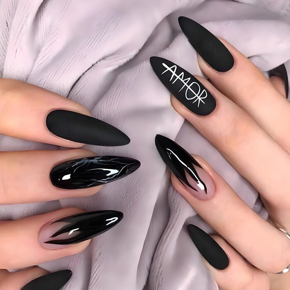 Gothic Black Jelly Glue Press On Nail Tips