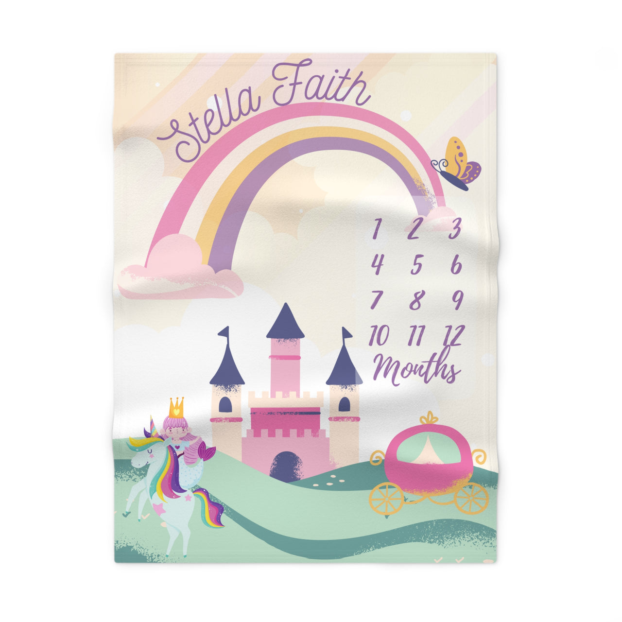 Fairytale Unicorn Rainbow Soft Fleece Milestone Blanket, Monthly Growth Tracker, Personalized Baby Blanket, Baby Shower Gift, Baby Gift