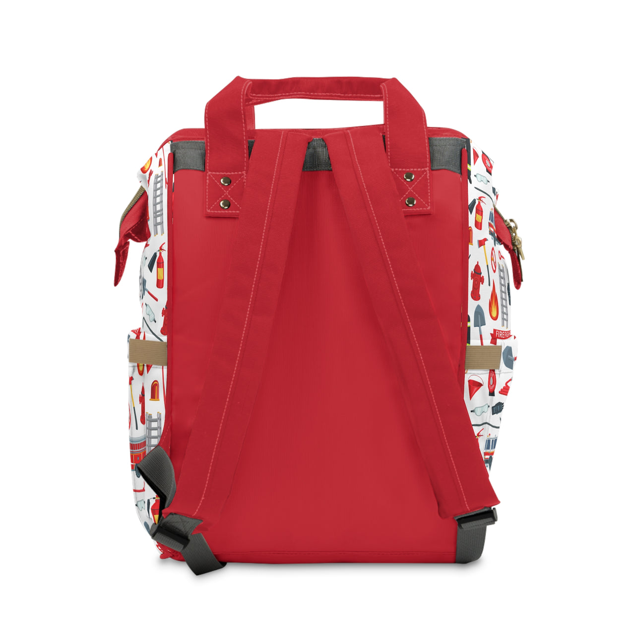 Personalized Red Firefighter Print Pattern Multifunctional Diaper Backpack, Newborn Gift, Baby Shower Gift, Firetruck Backpack