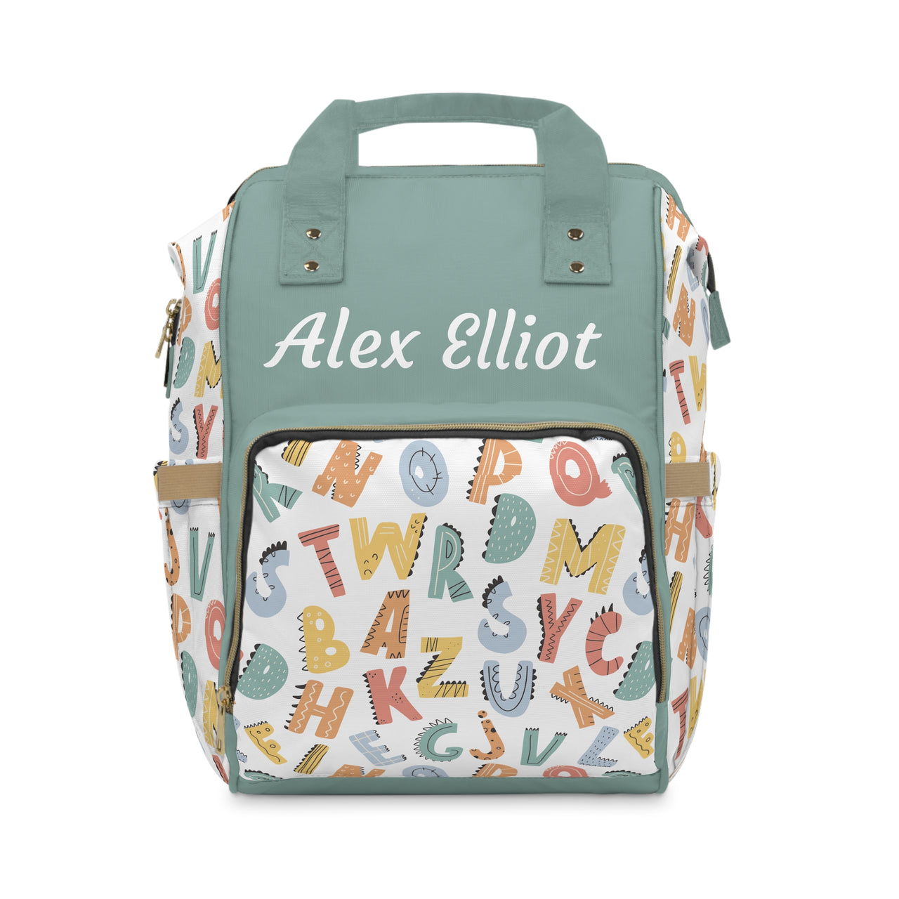 Personalized Alphabet Pattern Multifunctional Diaper Backpack, Newborn Gift, Baby Shower Gift, Alphabet Themed Babyshower