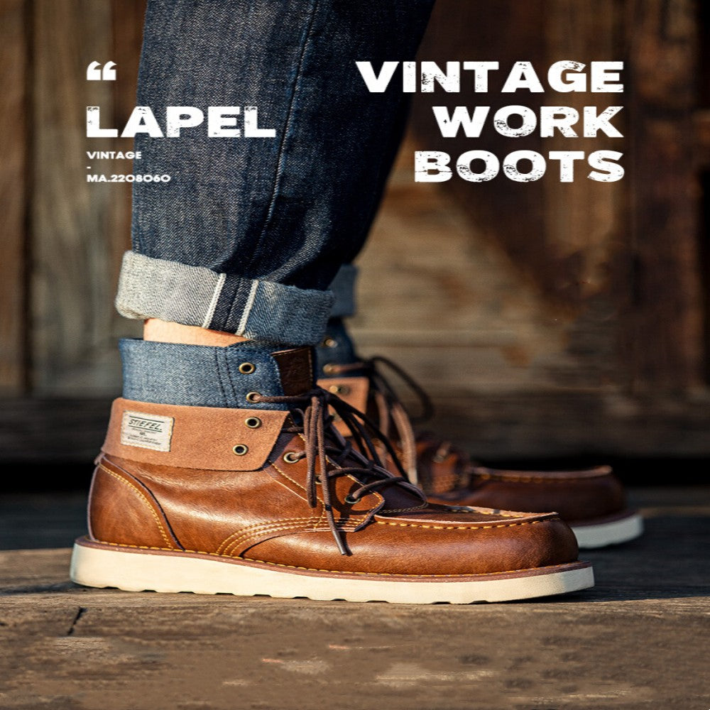 Lapel Vintage Work Boots Men's Denim High-top Dr Martens Boots