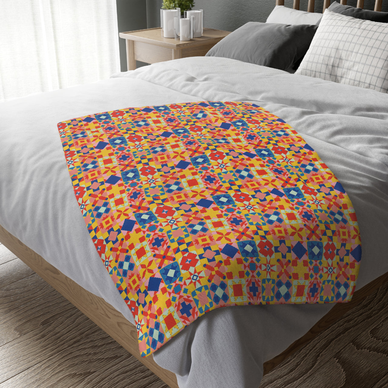 Colorful Patchwork Quilt Print Velveteen Minky Blanket (Two-sided print)