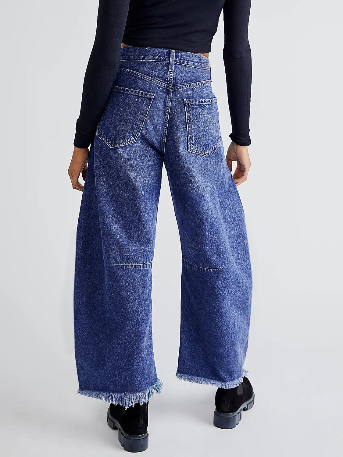 Raw Hem Wide Leg Jeans with Pockets