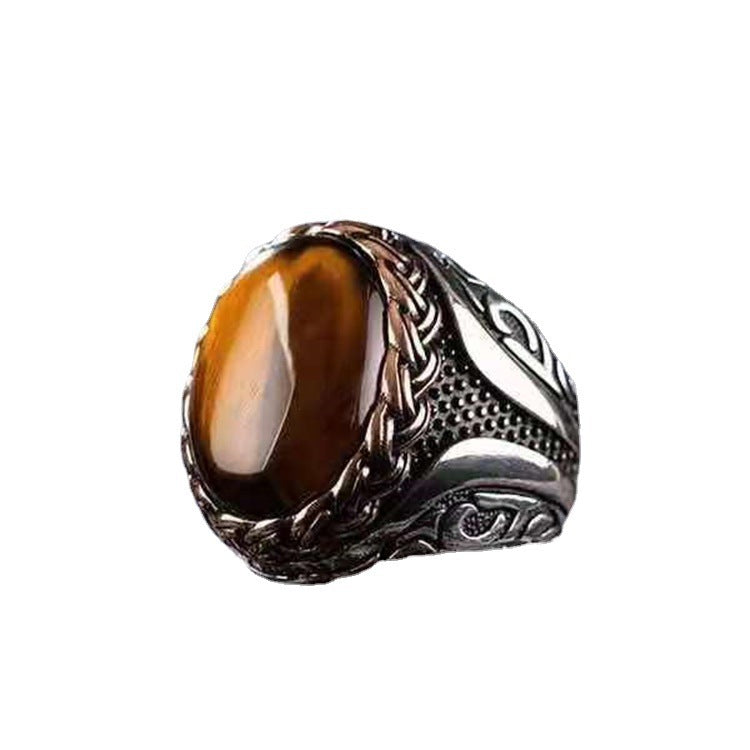 Men's Yellow Tiger Stone Braided Stripe Ring