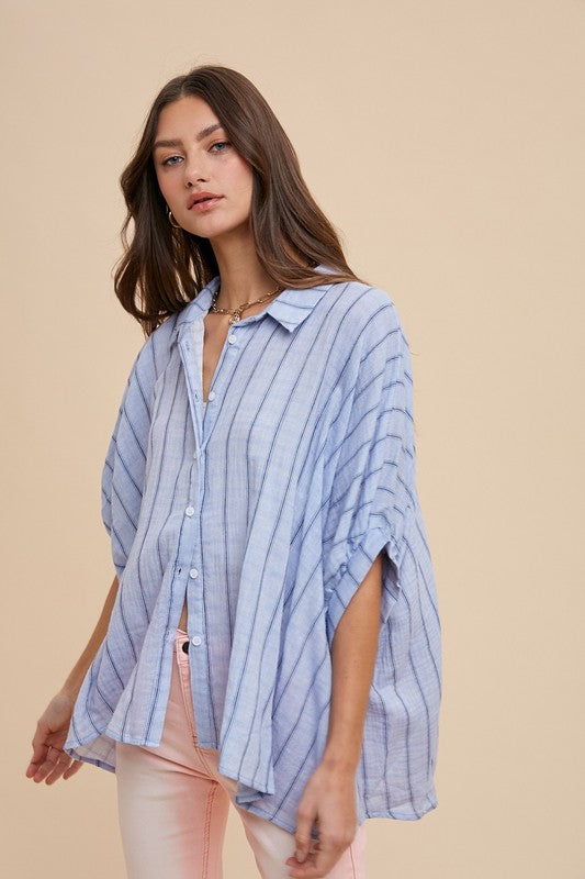 Annie Wear Striped Button Up Half Sleeve Shirt