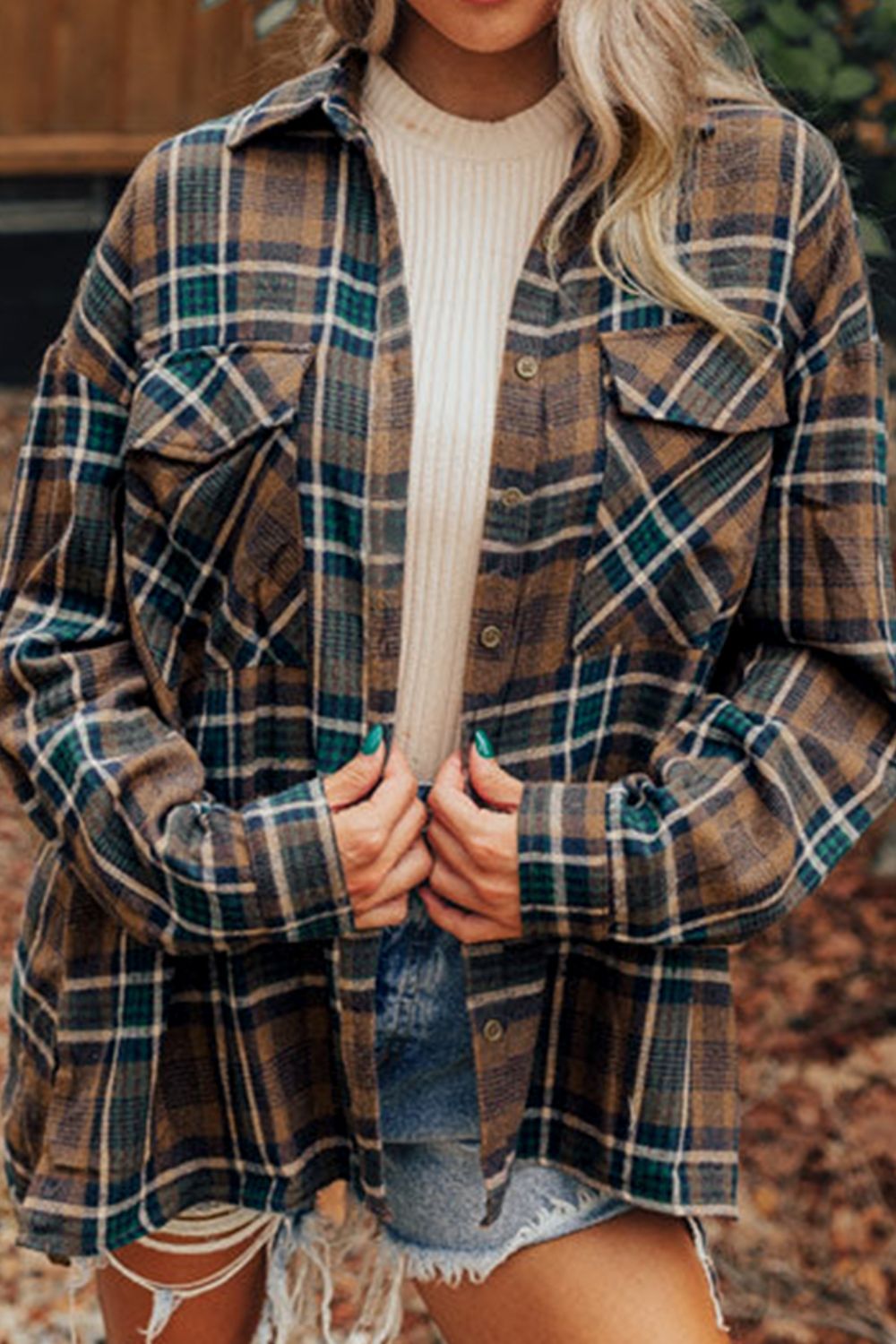Plaid Button Up Long Sleeve Jacket