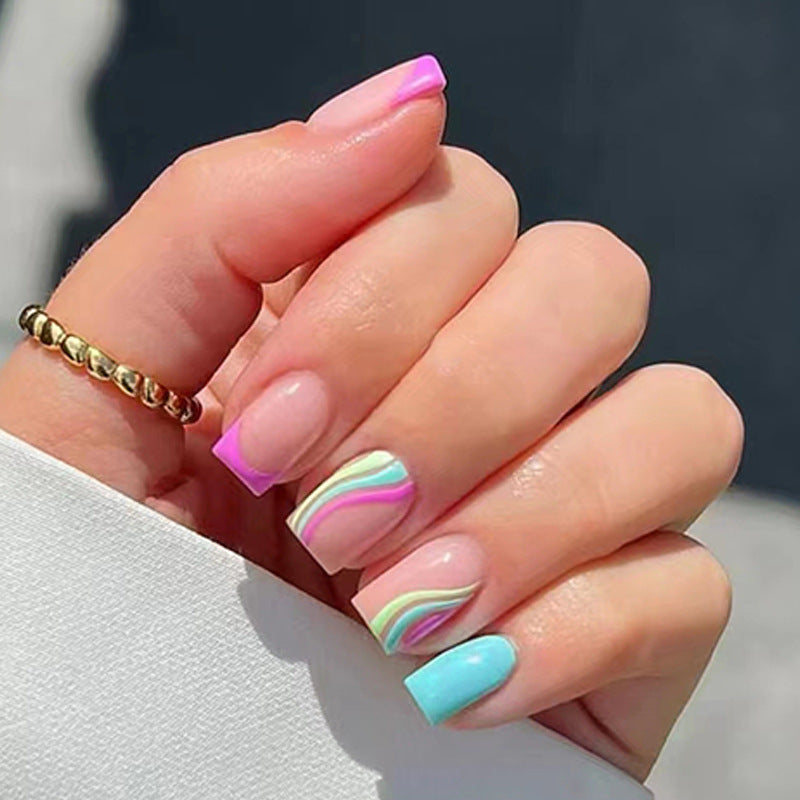 Multicolor Pastel Summer Natural Natural Nail Sticker Wear