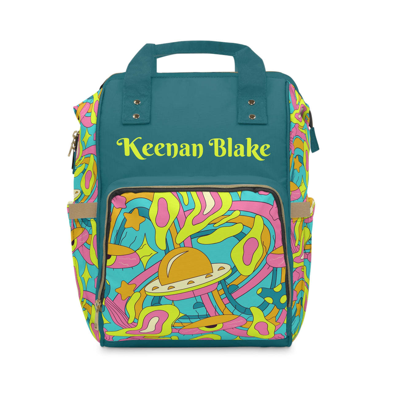 Personalized Colorful Trippy 90s Print Pattern Multifunctional Diaper Backpack, Newborn Gift, Baby Shower Gift, Retro Backpack