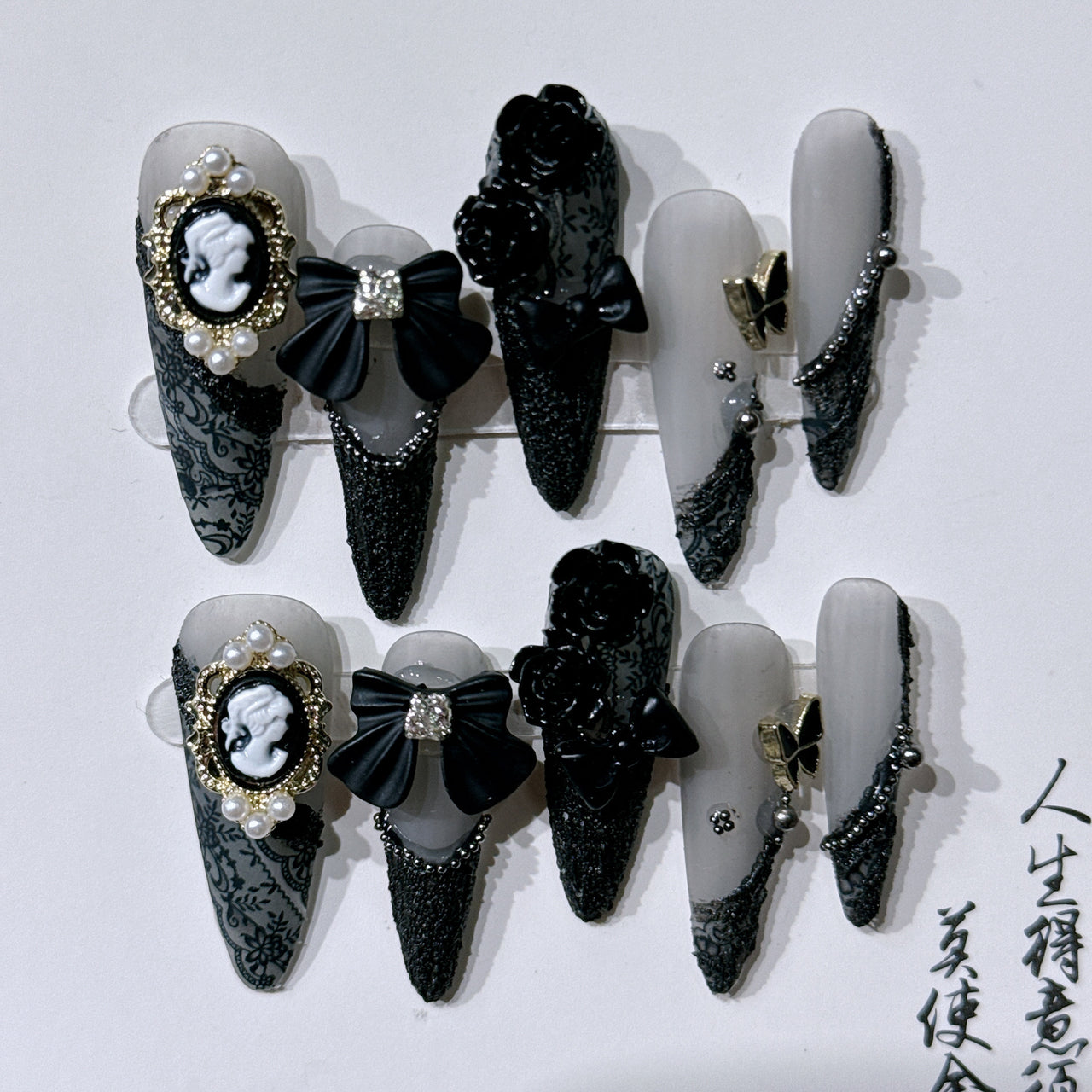 Baroque Black Goth Beauty Head Camellia Nail Stickers