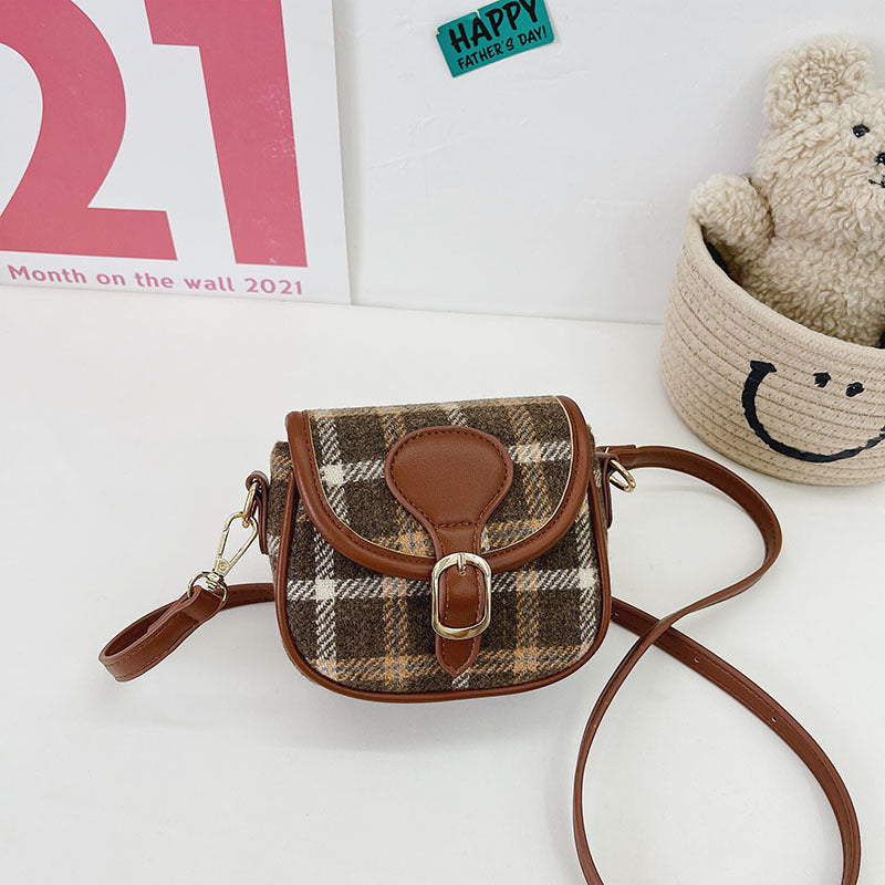 Small Woolen Plaid College Style Crossbody Bag