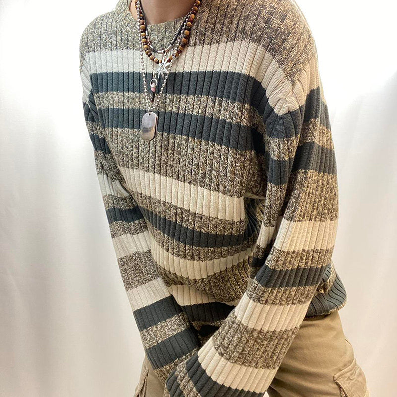Vintage Contrast Stripe Crew Neck Sweater