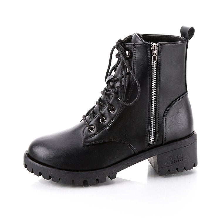 Women's Leather Boots High Top Women's Single Shoes Black Leather Boots