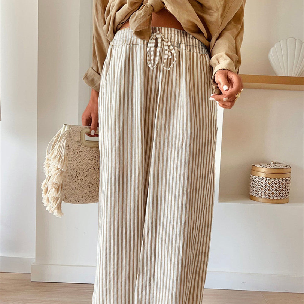 Fashion Striped Drawstring Casual Pants For Women