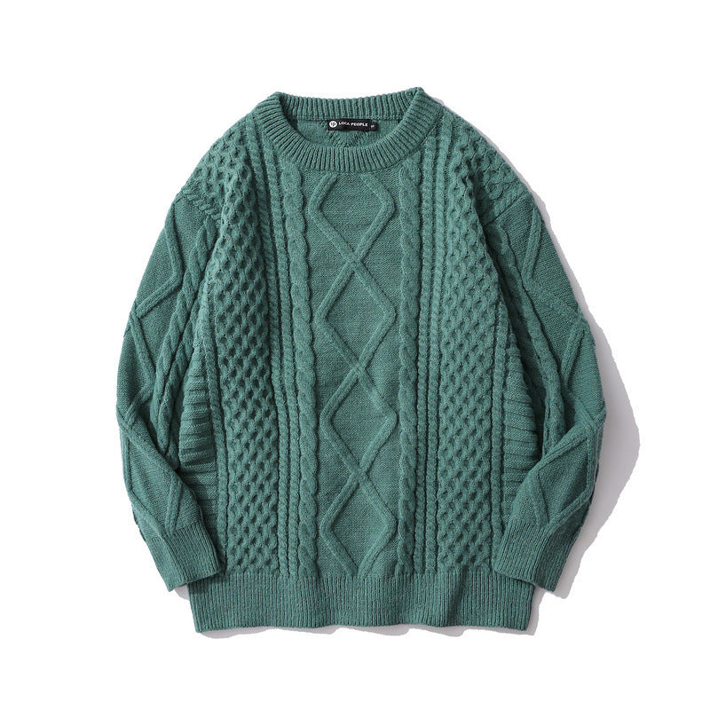 Retro Rhombus Twist Round Neck Sweater Loose And Idle All-matching Sweater