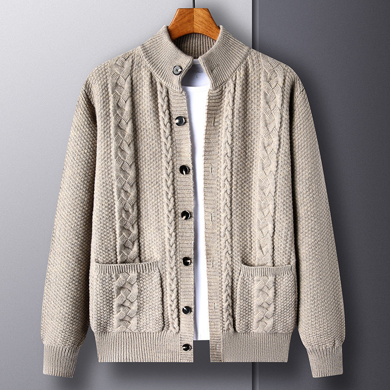 Young And Middle-aged Thick Knit Cardigan Retro Jacquard Loose-fitting Sweater Jacket