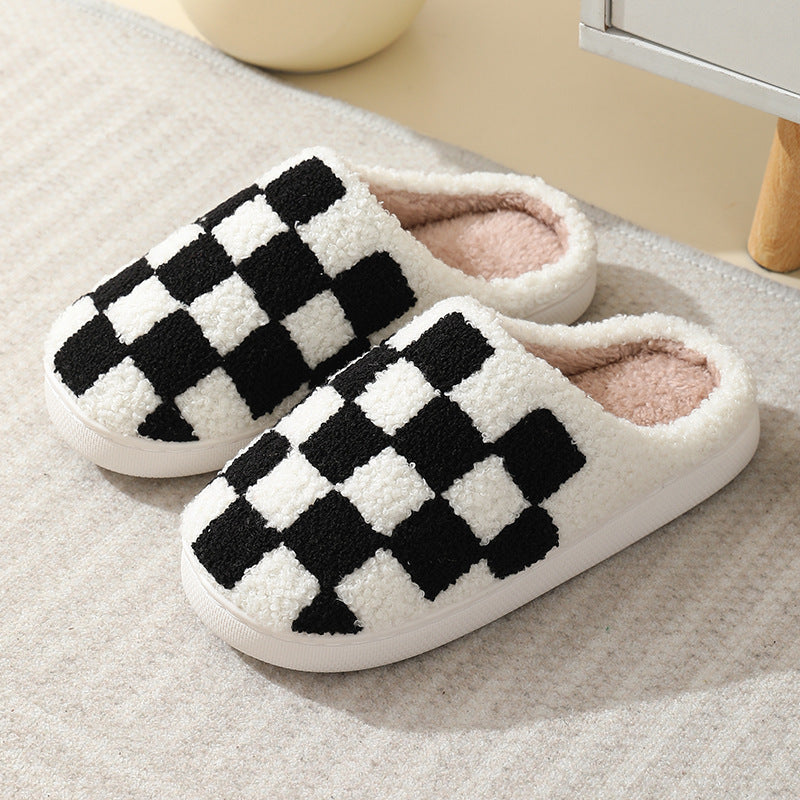 Colorful Plaid Pattern Unisex Home Winter Wool Slippers