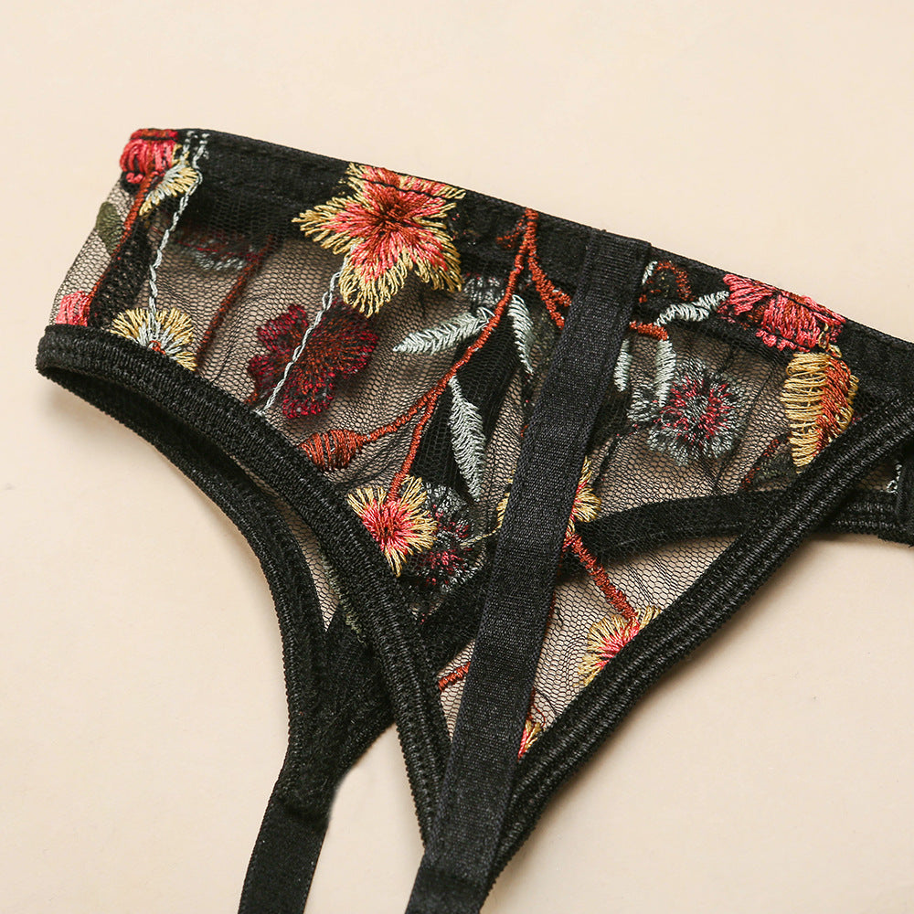 Women's Underwear Embroidery Push Up Three-piece Set