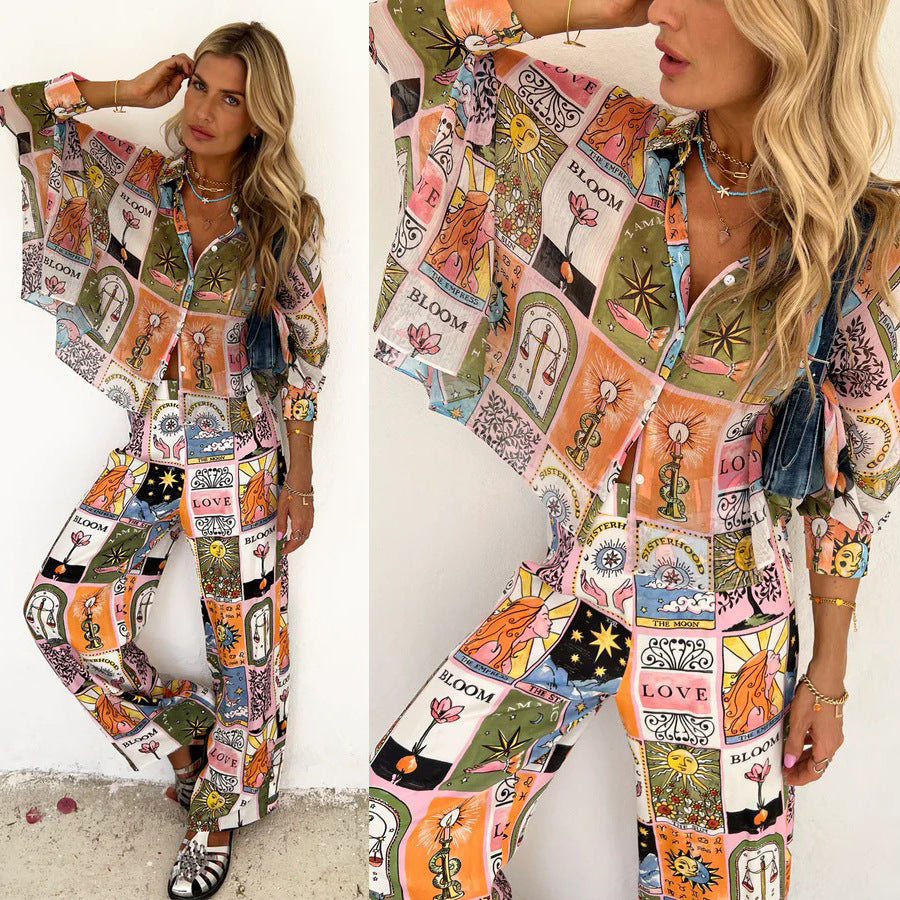 Women's Batwing Sleeve Print Astrology Loose Loungewear Outfit