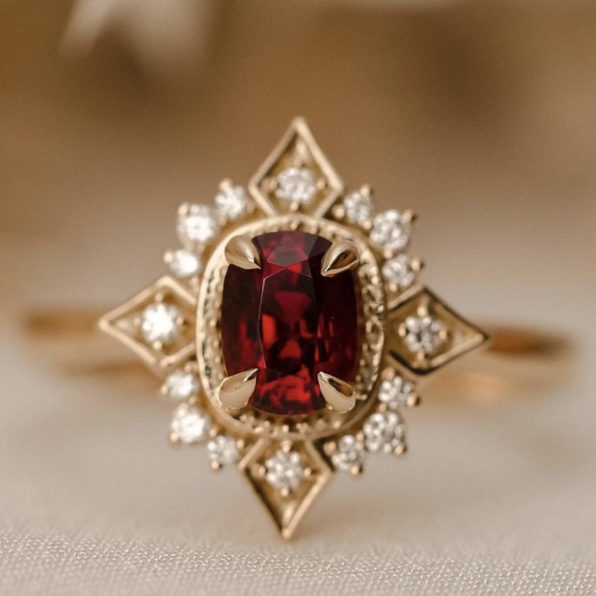 Red Vintage Alloy Inlaid Zircon Ring For Women