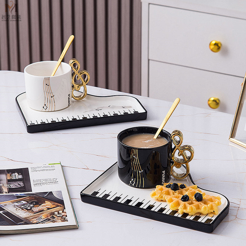 Piano Black And White Key Ceramic Coffee Mug Set